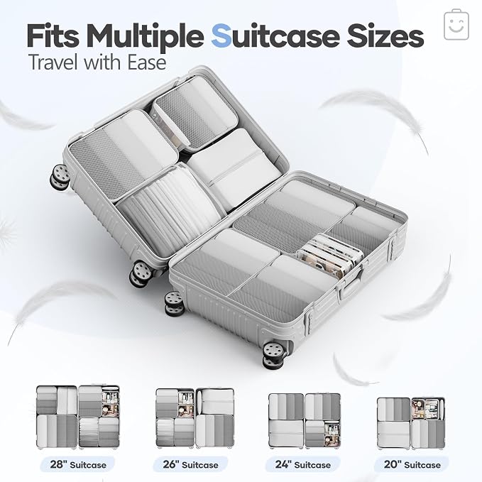1/2/6/8/9/10/11 Set Compression Packing Cubes Garment Bags Garment Bag for Travel Essentials,White
