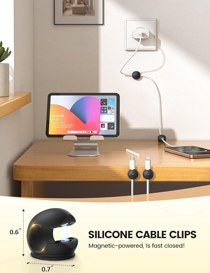 Lamicall 12 Pack Magnetic Cord Organizer, Silicone Mini Cable Clips | Desk Desktop Dorm Organizer Decor Accessories, Phone Charger Cable Holder, Cord Management for Nightstand Home Office, Black