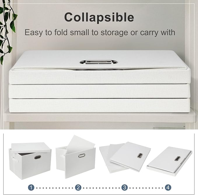 Graciadeco Large 17" 36 Quart Collapsible Stackable Storage Bins with Lids, 5 Packs White Linen Fabric Closet Boxes with Lids, Storage Cube Baskets Container Organizers for Bedroom Office(17 x12 x11) | 36 Quart 5 Pack White Collapsible Stackable Linen ...