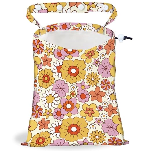 Small Flowers Strap Drawstring Car Trash Bag Hanging Garbage Bag with Snap Buttons Car Back Seat Trash Storage Portable Dustbin Vehicle Trash Can Bag for Vehicle Travel Camping