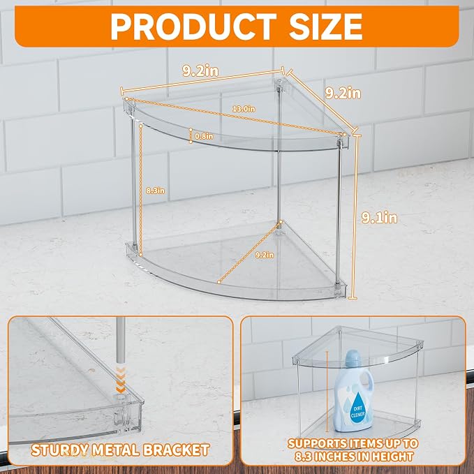 2 Tier Corner Bathroom Counter Organizer,Clear Bathroom Organizers and Storage,Acrylic Bathroom Counter Shelf and Perfume Holder for Skin Care,Makeup,Toiletry Products and Perfume Organizer