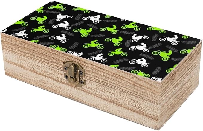 Wooden Keepsake Box Memory Storage Box with Lid, Dirt Bike Motorcycle | Rectangle Gift Boxes for Crafts Letter Photos, Jewelry Organizer Case, Home Holiday Party Favor Decor, 9.2"x5.5"x3.9"