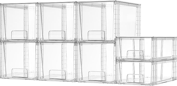 Vtopmart Clear Stackable Storage Drawers, 8 Pack Medium Set | Medium and Small Pull-Out PET Drawers for Consistent Organization, Stackable Storage Solution for Cabinets, Closets, Pantry