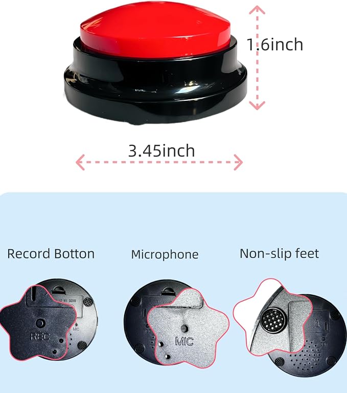 Dog Talk Buttons Voice Recording Button for Communication and Pet Training 30-Second Record & Playback Talking Button for Study, Office, Family, and Kids (red, one)