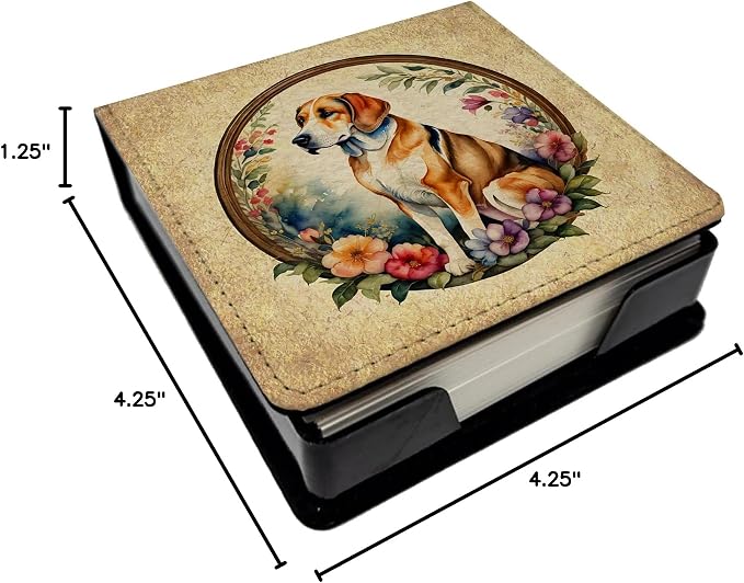 Caroline's Treasures American Foxhound and Flowers PU Leather Note Paper Holder with Artist-Designed Cover, Desk Accessory, Office Gift