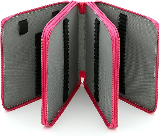 BTSKY Deluxe PU Leather Pencil Case For Colored Pencils - 120 Slot Pencil Holder with Handle Strap Handy Colored Pencil Box Large (Rose Red) | Pencil Holder with Handle Strap Handy Colored Pencil Box Large for Artists, Adults Coloring, Sketching, Drawing