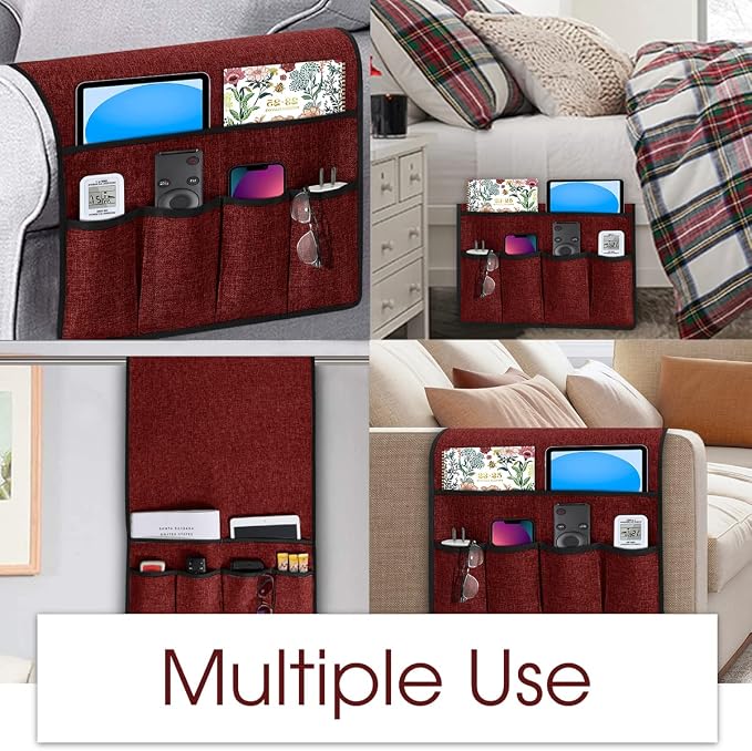 Joywell Remote Control Holder for Recliner Sofa Armrest Organizer Non Slip Armchair Caddy with 6 Pocket Storage for Magazine, Tablet, Phone, iPad, Burgundy