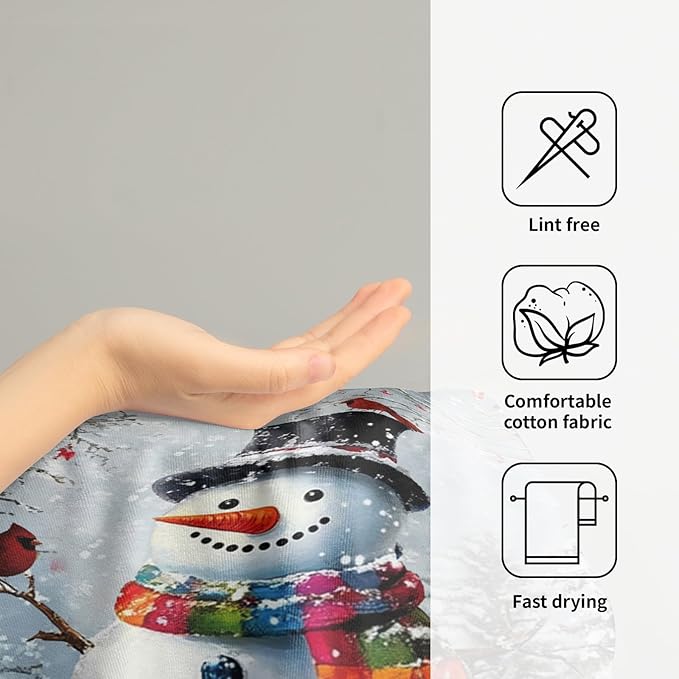 Giwawa Winter Snowman Towel Christmas Trees Red Birds Hand Towel Set of 2 Xmas Snow Scene Seasonal Quick Drying Absorbent Face Fingertip Towel Washcloth for Bathroom Gym Spa Guest Decor