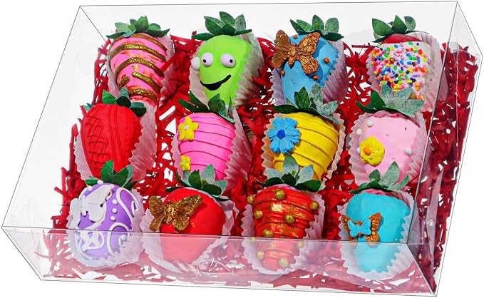 RomanticBaking 20PCS 10x7x2 inches Clear Strawberry Boxes for Party Favors | Clear Gift Boxes for Treats,Cookie, Bakery, Macaron and More