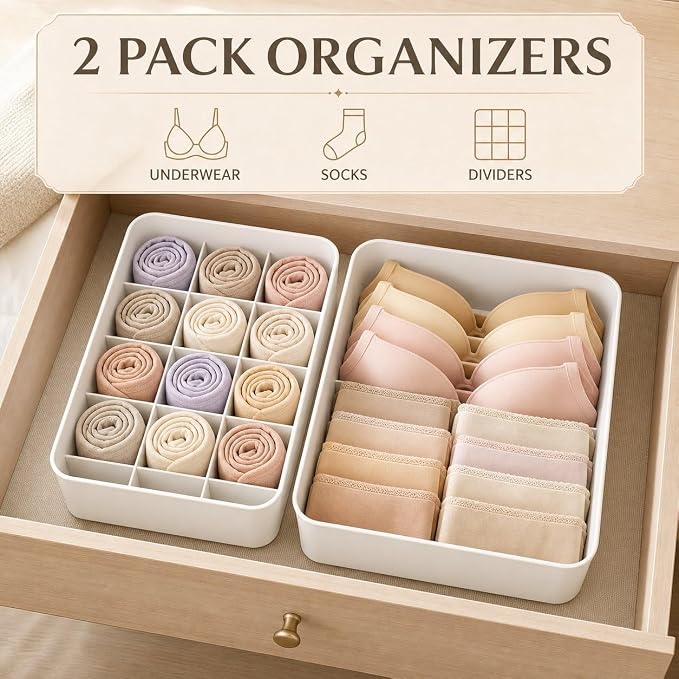 Compartmented Drawer Organizer, Stackable Drawer Divider for Underwear and Socks, Space Saving