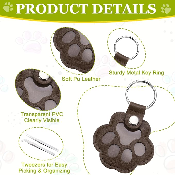Dog Fur Storage Keychain, Pet Fur Keepsake Keyrings, Paw Shaped, Pet Hair Keepsake Keychains with Tweezers