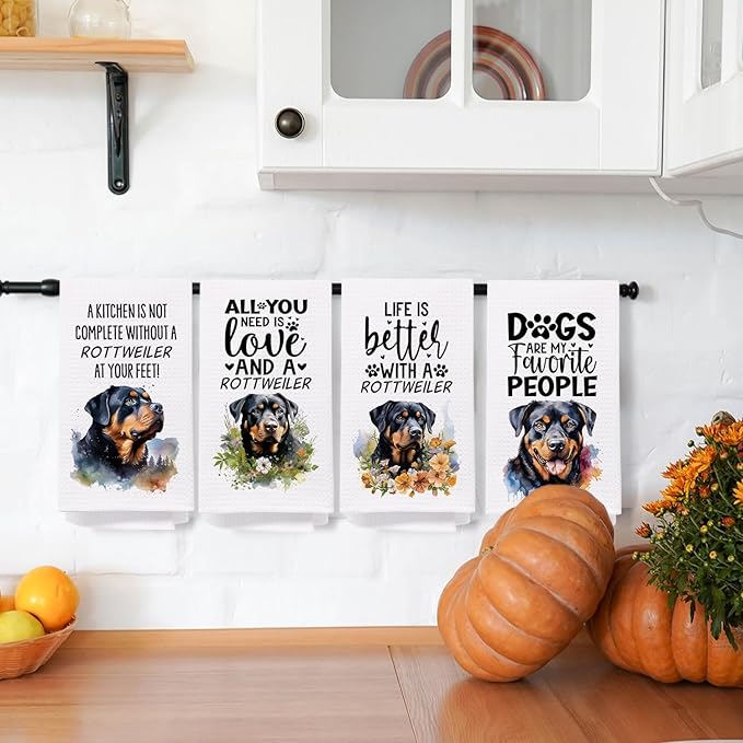 SPBL&L Rottweiler Dog Kitchen Towels Set of 4, Gifts for Women, Decorative Hand Towels for Bathroom, Tea Dish Towels for Kitchen, 16x24 Inches