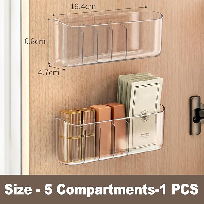 1PCS Clear Inside Medicine Cabinet Door Organiser, Small Bathroom Organizer Adhesive Wall Mounted Storage Compartment Holder for Lipstick,Small items