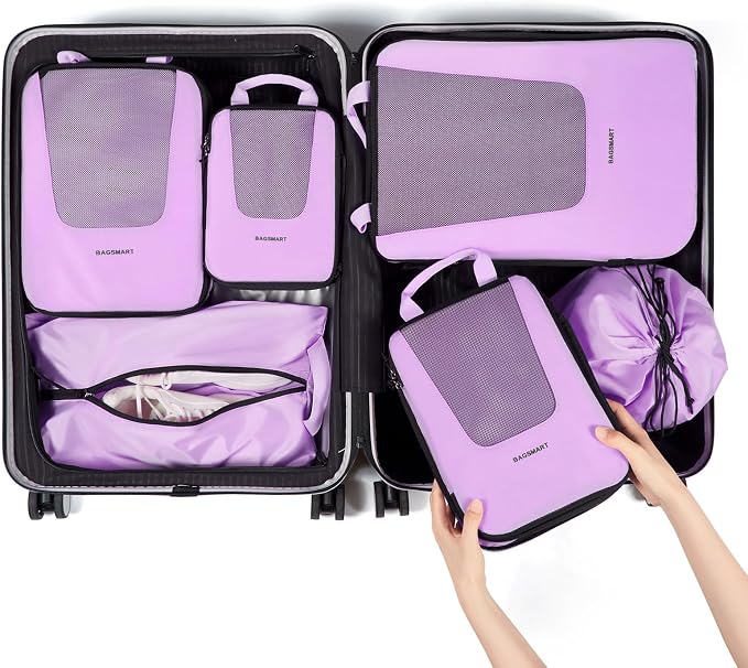 BAGSMART Compression Packing Cubes for Travel, 6/5/4set Lightweight Packing Organizers, Summer Travel Essentials Suitcase Organizer Bags Set