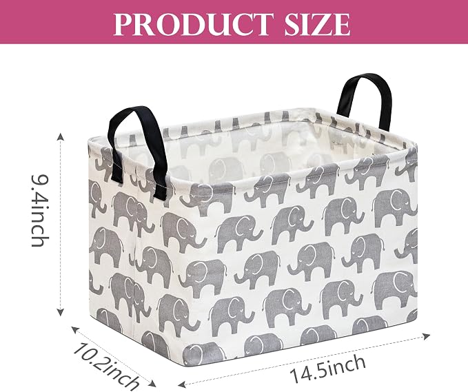 Baby Storage Basket Nursery Box Laundry Hamper Organization Bins for Toys and Clothes with Handles (Elephant)