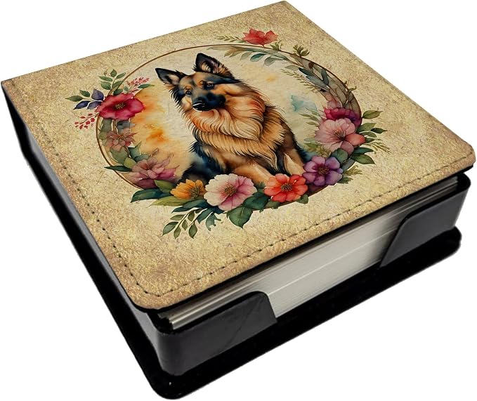Caroline's Treasures Belgian Tervuren and Flowers PU Leather Note Paper Holder with Artist-Designed Cover, Desk Accessory, Office Gift