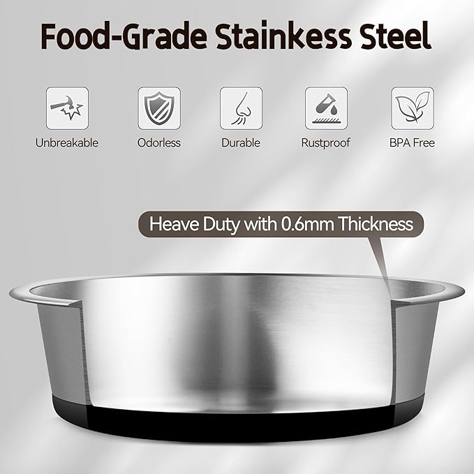 Stainless Steel Dog Bowls, Non Slip Dog Metal Bowls, 2 Pack Food and Water Pet Feeders Heavy Duty Dishwasher Safe (32oz, 4cup)