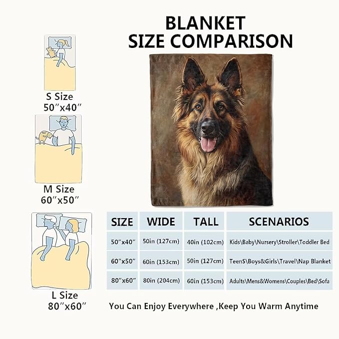 German Shepherd Blanket,50x60in,Realistic Dog Portrait Throw Blankets,Birthday Gifts for Kids Adult & Pet Lovers, Lightweight Soft Fleece,for Sofa Couch Bed Room Modern Decor