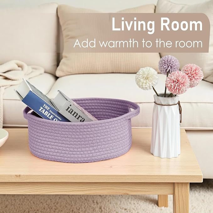 JMvicyroam Small Woven Basket, Empty Gift Basket, Purple/2 Pack | Small Gift Basket, Cotton Rope, 12 x 8 x 46 in, Handles, Includes Ribbon and Bag, Birthday Gift Basket