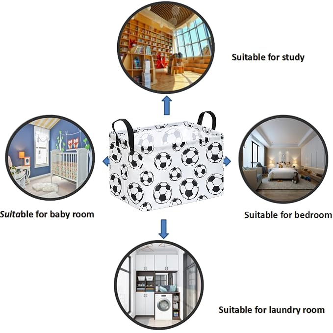 Football Storage Basket for Boys Room, Foldable Toy Organizer Bin | Cotton Linen Blend with Waterproof Lining, Sturdy Handles & Foldable Design for Toys, Clothes, Laundry and Home Organization