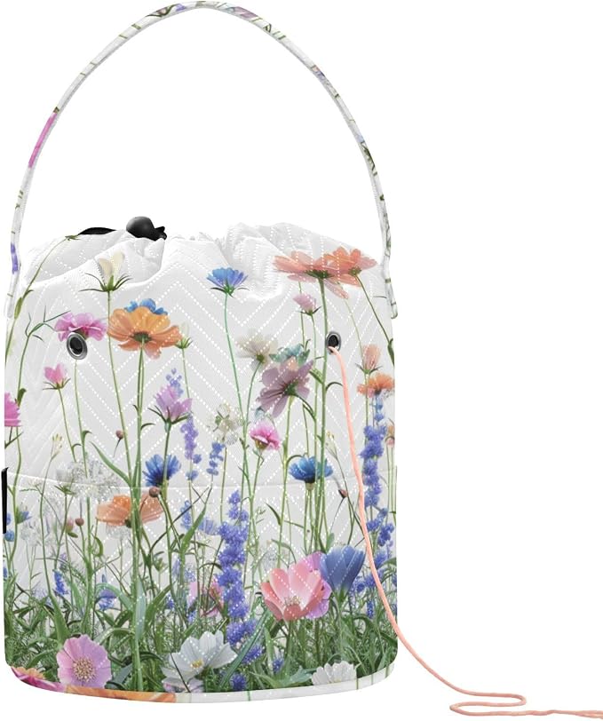 Tatenale Crochet Bag Yarn Bag Knitting Project Bag with Pockets and Handle Portable Yarn Storage Organizer Tangle Free 8.3x11 InchWildflower Blomming27