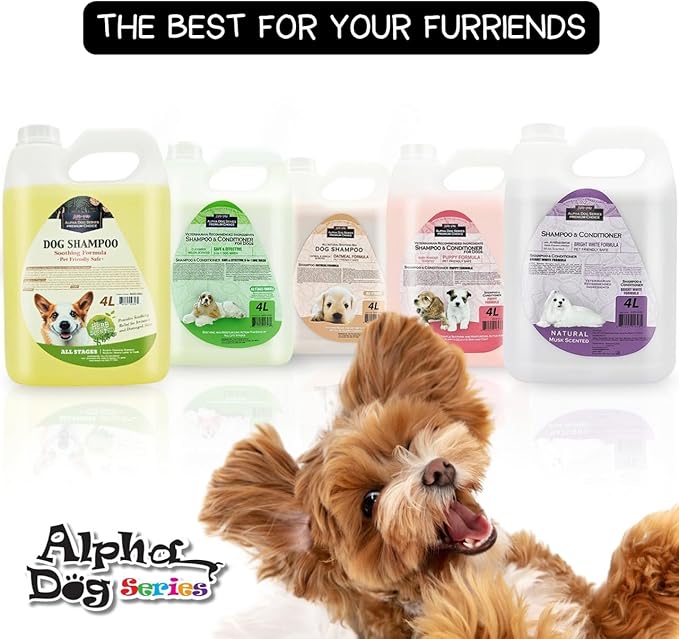 Alpha Dog Series Natural Dog Shampoo and Conditioner with Aloe Vera, pH Balanced Oatmeal Shampoo for Dogs, Tear-Free Dog Shampoo Oatmeal for Sensitive Skin, OatmealDog Shampoo 1 Gallon