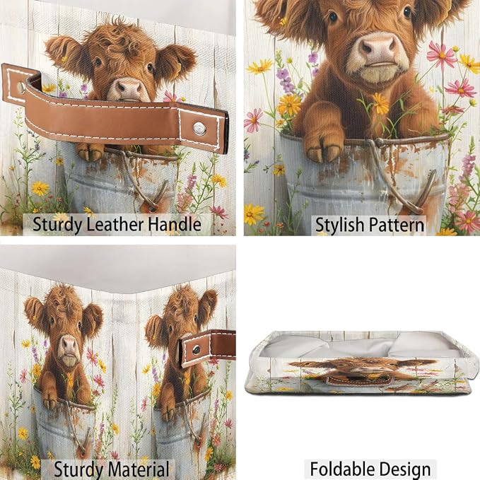 Farm Cute Cattle Cow Cube Storage Bin, 13 Inch Collapsible Fabric Storage Cubes Bin, Foldable Cube Baskets for Shelf, Closet, Organizer