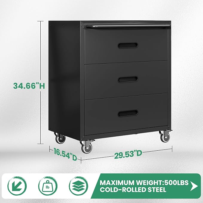 Garage Cabinets,Metal Garage Storage Cabinet with Wheels,Black Lockable Rolling Tool Cabinet with Drawer and Adjustable Shelves,Heavy Duty Tool Chest for Home Office Utility Room