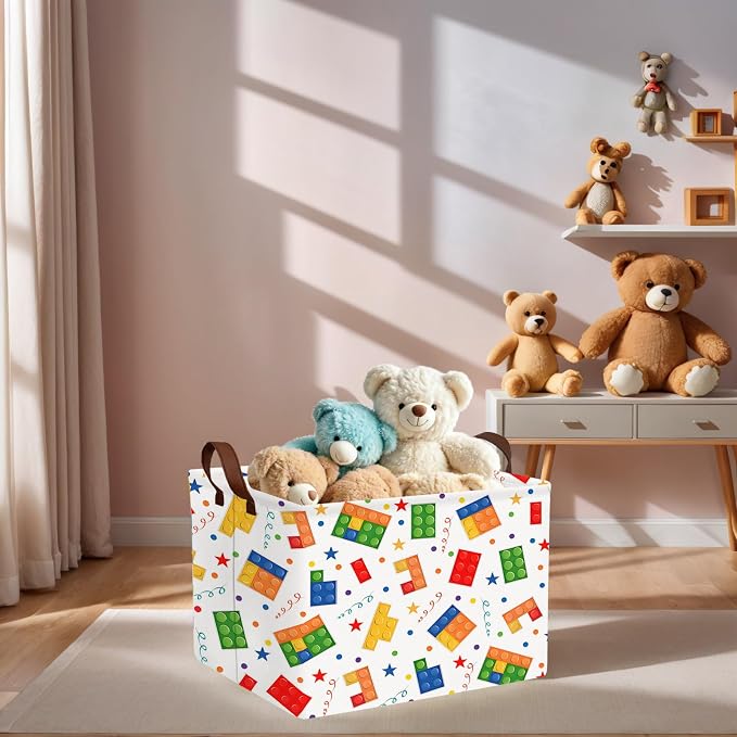 Kid Cute Nursery Storage Basket Baby Toy Clothes Storage Bin Playroom Bedroom Decor Basket(Building Blocks)