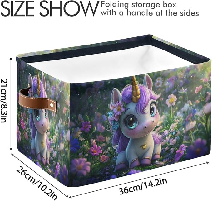 Unicorn Dreamy Green Rectangular Storage Bin Basket with Handles - Laundry Storage Basket Organizer Bins for Pets Room Books Closet