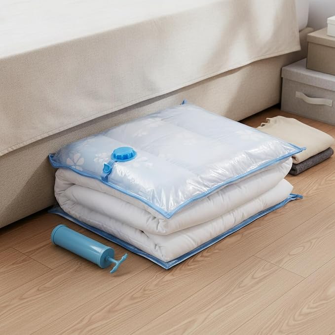 Vacuum Storage Bags, Reusable PET/PE Compression Sacks for Bedding and Clothes, Blue (1 PC)