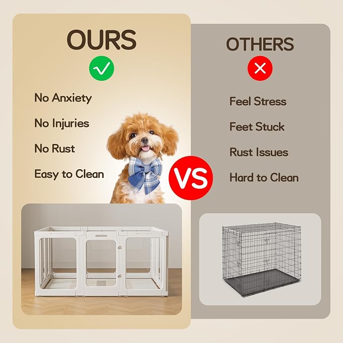 Jalove 24“ H Acrylic Dog Playpen Indoor, Easy Assemble Clear Pet Play Pen | Ideal for Small Dogs,Relieves Pet Anxiety, Plastic Pet Playpen with Door, Rabbit, Dog Pen, Small Cage, White,12 PCS