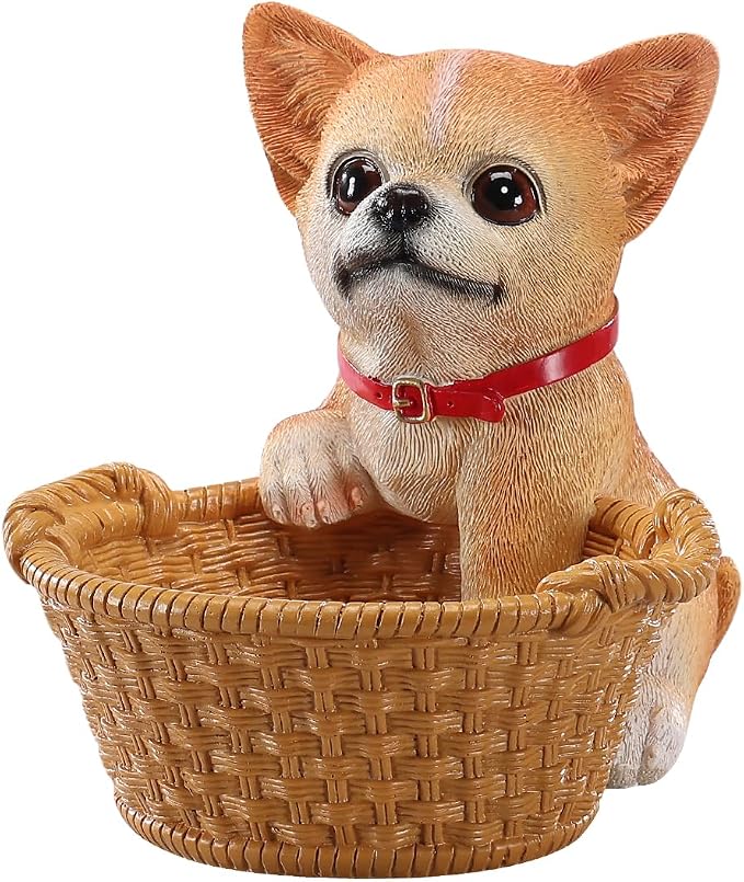 Cute Chihuahua Candy Bowl, Resin Dog Figurine Key Bowl for Entryway Table, Desktop Storage Basket Organizer for Desk, Unique Dog Lover Gift