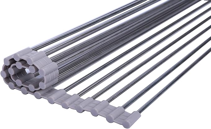 Ahyuan Roll up Dish Drying Rack Over The Sink Kitchen Roll up Sink Drying Rack Portable Dish Drainer Foldable Dish Drying Rack (Warm Gray, 20.5''X14'')