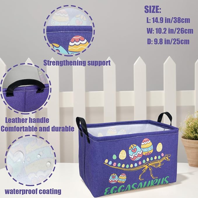 Dinosaur Easter Basket for Kid Large Empty Baby Rectangular Cute Easter Gift Bunny Eggs Décor Storage Basket (Skeleton Dinosaur)