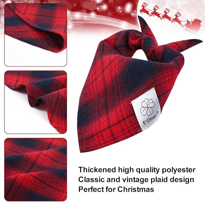 E-Clover Christmas Red Dog Bandanas Matching Dog Bandana and Scrunchie | Red Plaid Dog Bandana Matching Dog and Owner Clothes Dog Mom Gifts Dog Bandanas Girl