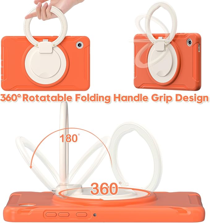 Heavy Duty Shockproof Case for Samsung Galaxy Tab A11 8.7 Inch 2025 (Model: SM-X133/X135/X135F) - with 360° Rotating Stand Handle, Built-in Screen Protector,Kid-Friendly Protective Cover (Orange)