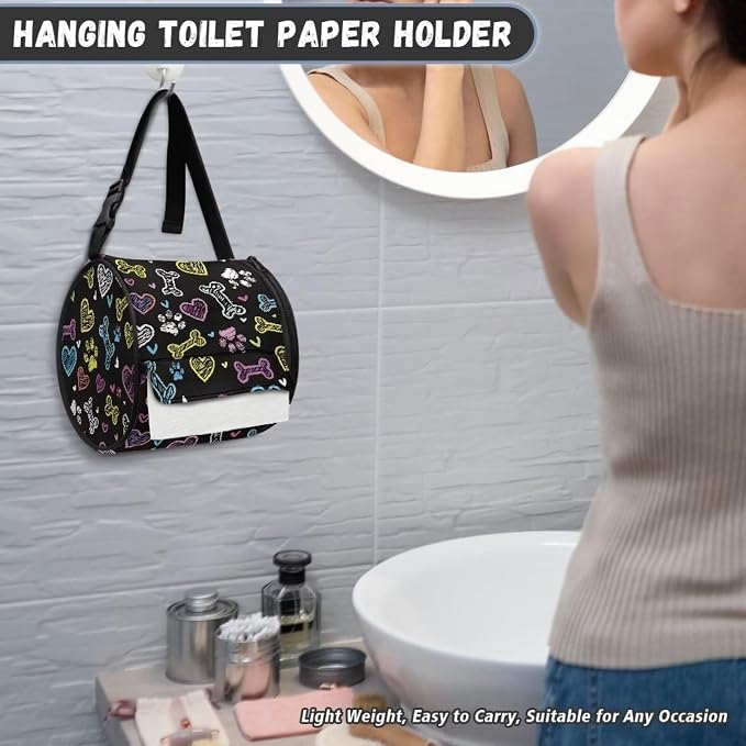 Graffiti Paws Paper Towel Holder Water Resistant Tissue Dispenser with Adjustable Strap, Collapsible Hanging Toilet Paper Roll Holder for Kitchen,Bathroom,Car Seat,Camping