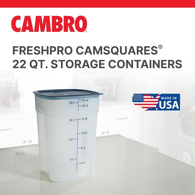Cambro FreshPro 22 Quart (QT) Food Storage Container with Lid (Restaurant Grade) - for Food Prep, Commercial Kitchen, Pet and Dog Food Container (Translucent)