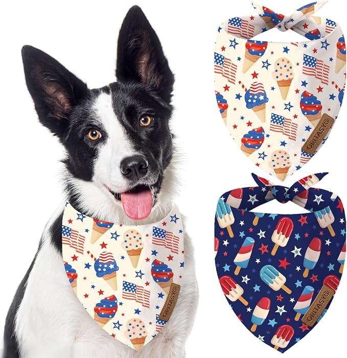 US Flag 4th of July Dog Bandanas, 2-Pack Triangle Reversible Pet Scarves, Premium Fabric, Bandana for All Boys Girls Dogs (X-Large, 26-Style 4)