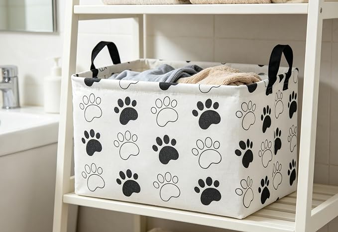 Essme Rectangular Dog Basket, Cute Storage Basket with Handles for Room Decor, Dog Bins,Puppy Storage Bin（Dog Paw）