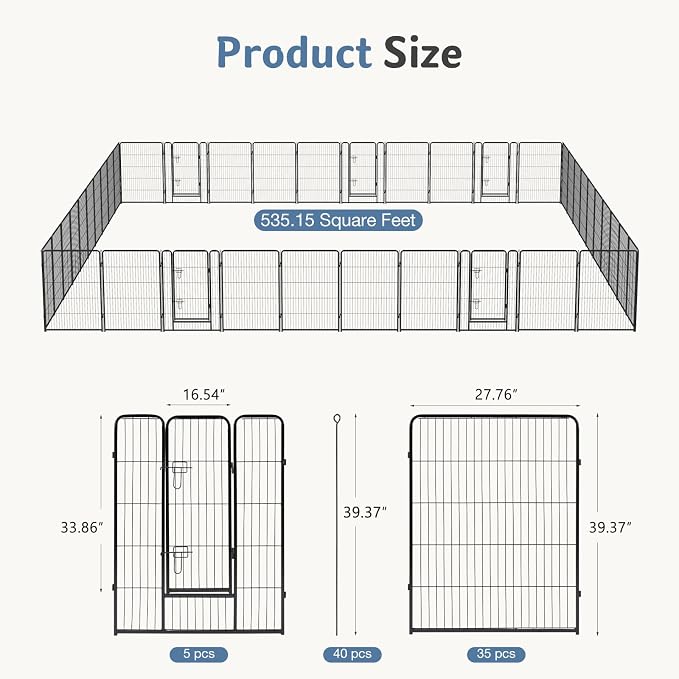 DUMOS Dog Playpen 40 Inch 40 Panels Indoor Outdoor Metal Pet Fence | Foldable Dog Play Pen with Door, Portable Exercise, RV Camping, Puppy Small Medium Large Dogs