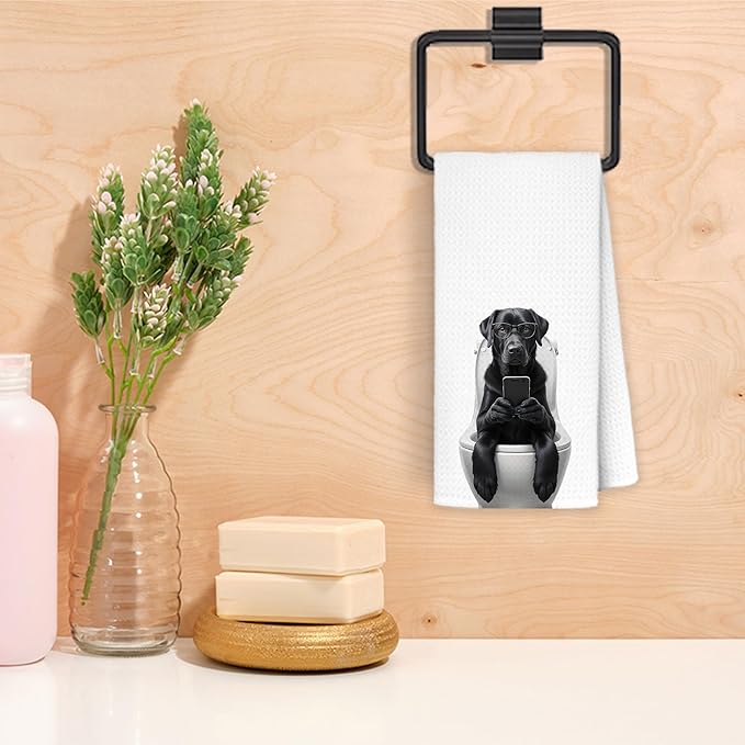 Funny Black Labrador Retriever Bathroom Hand Towels, Black Lab Gifts, Funny Labrador Dog Hand Towels for Bath Room, 16x24 Inch Set of 2