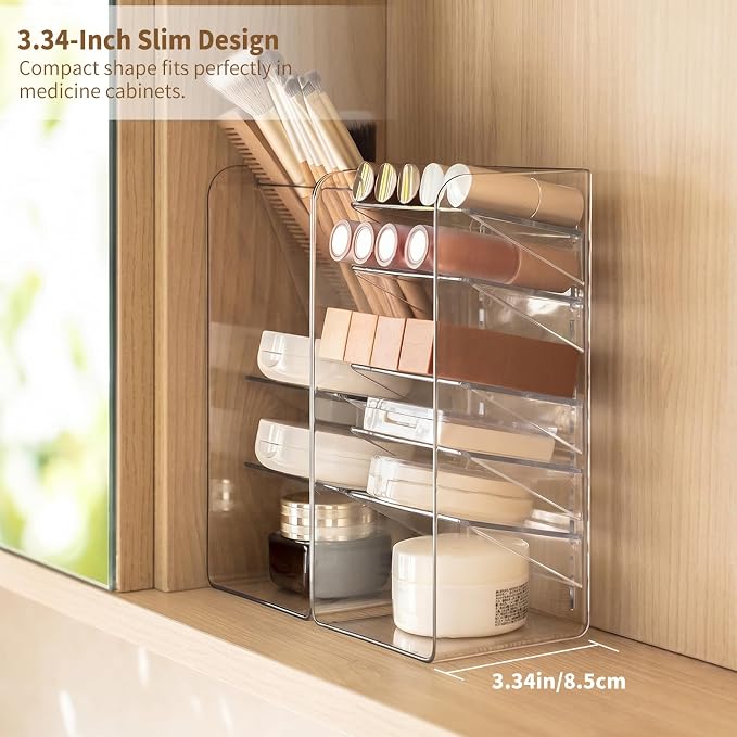 PAVSTINE Clear Medicine Cabinet Organizer, Slim Makeup Holder, for Bathroom, Vanity, Countertop