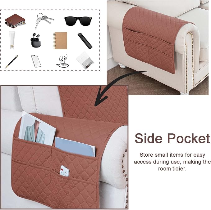 Large Polyester Armrest and Headrest Covers with 2 Pockets | Soft, smooth polyester resists daily wear nonslip silicone backing helps shield recliners and sofas from pet scratches