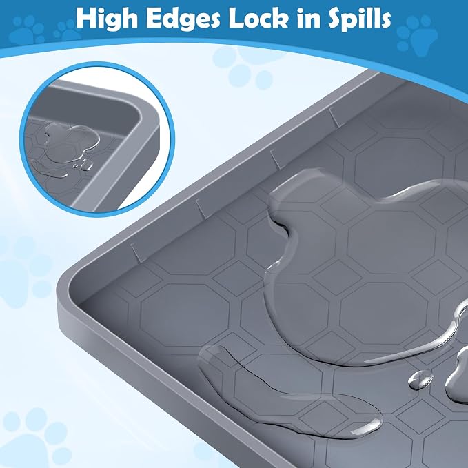 Dog Pee Pad Holder, Dog Potty Tray Silicone Puppy Pad Holder Tray Fits for 37.4" x 25.4" Training Pads, Puppy Potty Tray With 4 Clamps No Spill Raised Lip High Edge for Floor Protection (Grey)