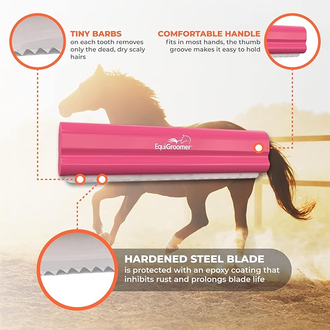 EquiGroomer Deshedding Brush, 8-Inch for Horses and Large Pets, Pink, Removes Loose Dirt, Hair, and Fur, Professional Undercoat Grooming Tool