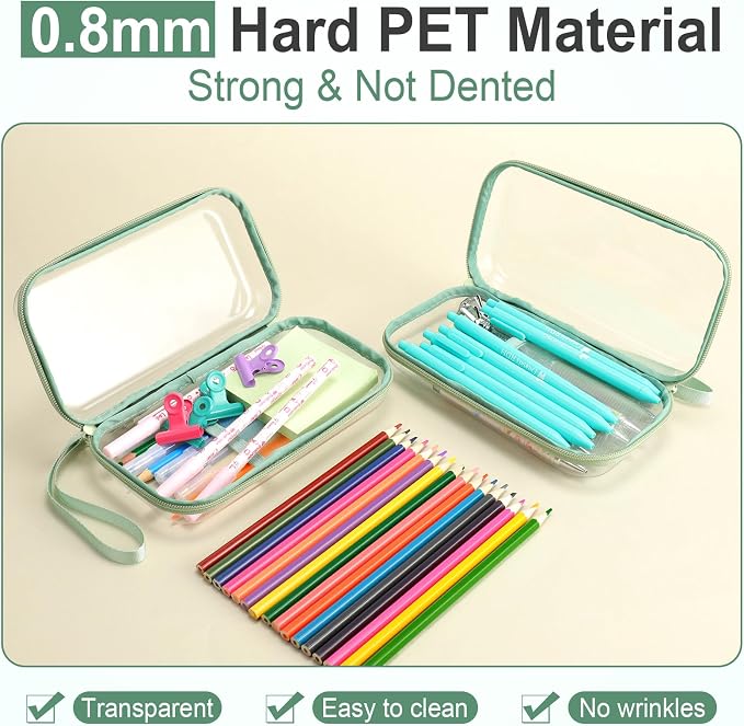 Sanwuta 4 Pcs Clear Hard Shell Zipper Case Plastic Case, Matcha Green