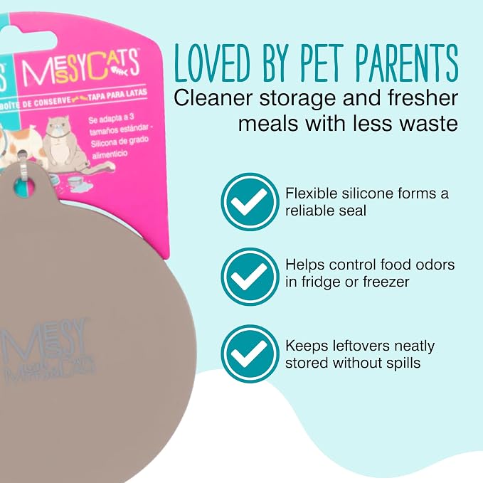 Messy Mutts Silicone Universal Can Cover, Fits 3 Can Sizes, Grey | Reusable Silicone Pet Food Can Cover, Fits Small, Medium, And Large Cans, Airtight And Dishwasher Safe