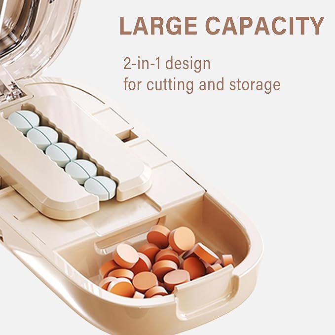 DUBSTAR Pill Cutter Splitter for Small & Tiny Pills Cuts into 1/2 Beige | Pill Cutters with Removable Silicone Pad, Tablet Splitters Cuts Vitamins Tablets for Purse Pocket